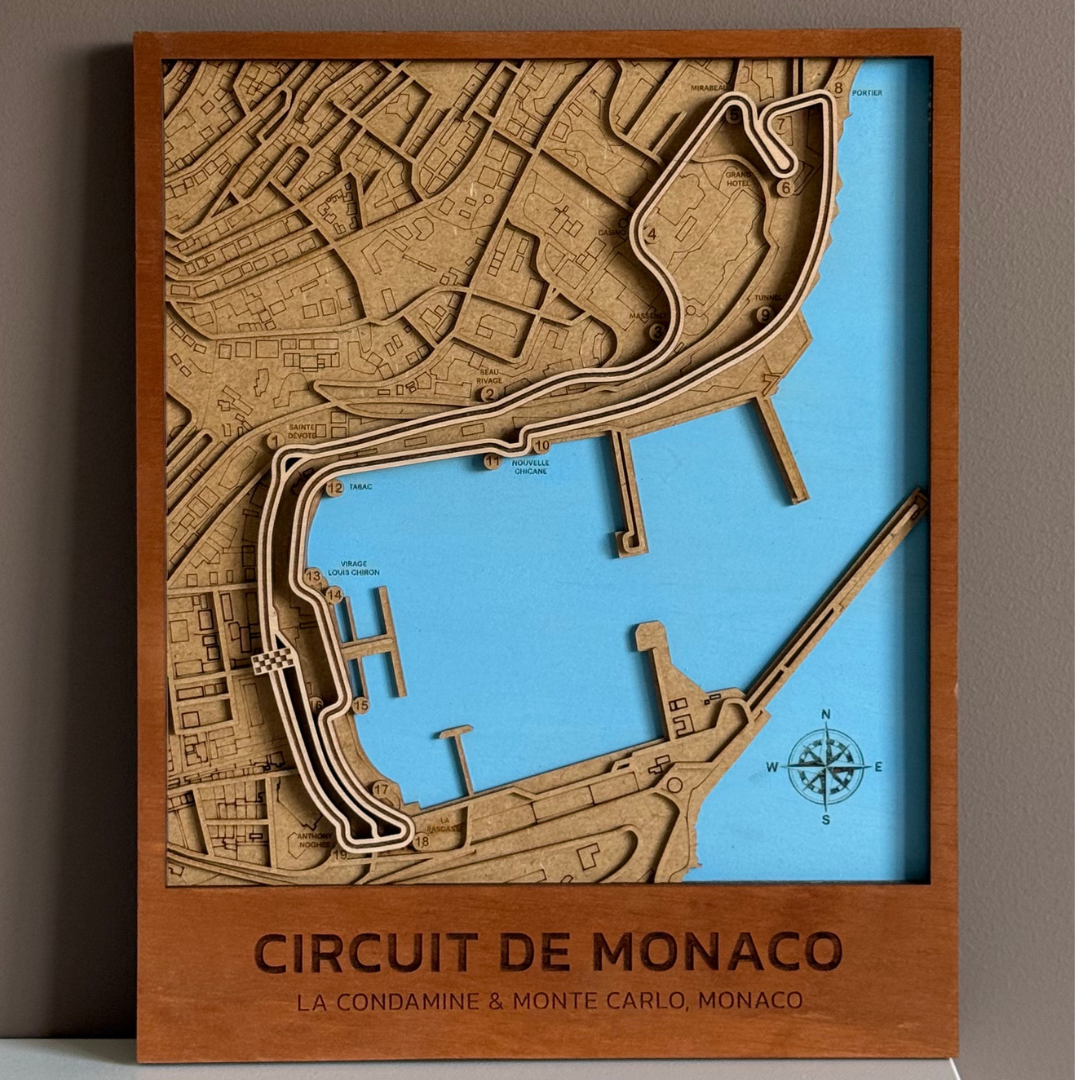 Monaco Grand Prix 3D wood Map