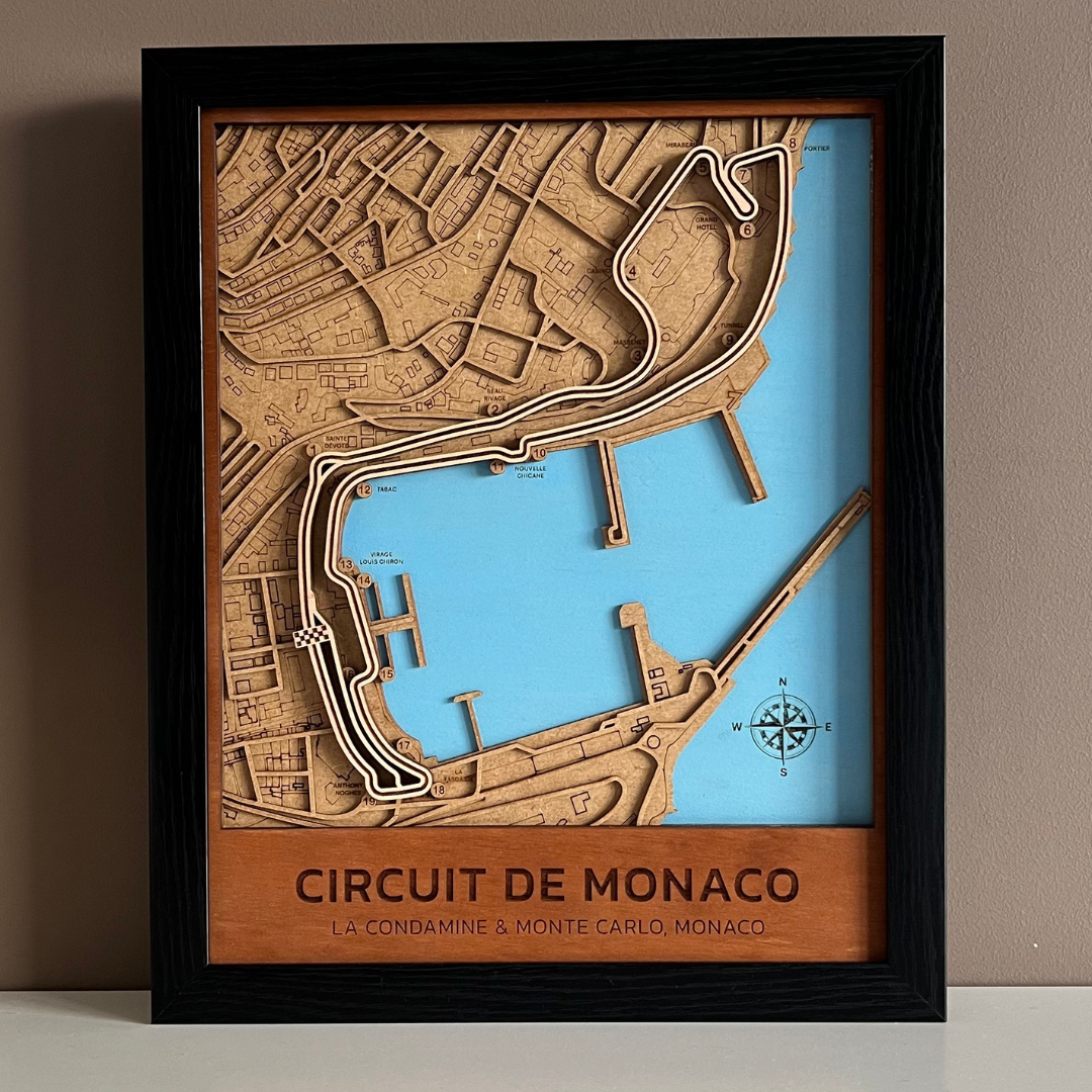 Monaco Grand Prix 3D wood Map