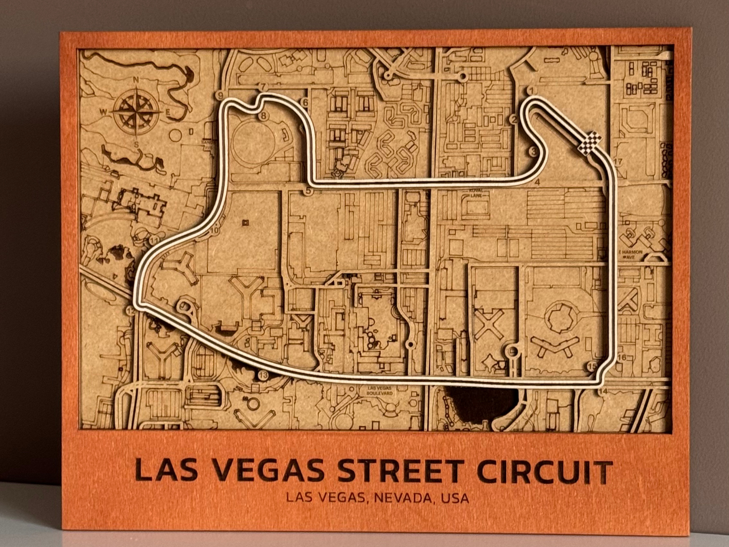 Las Vegas Street Circuit 3D Wood Map