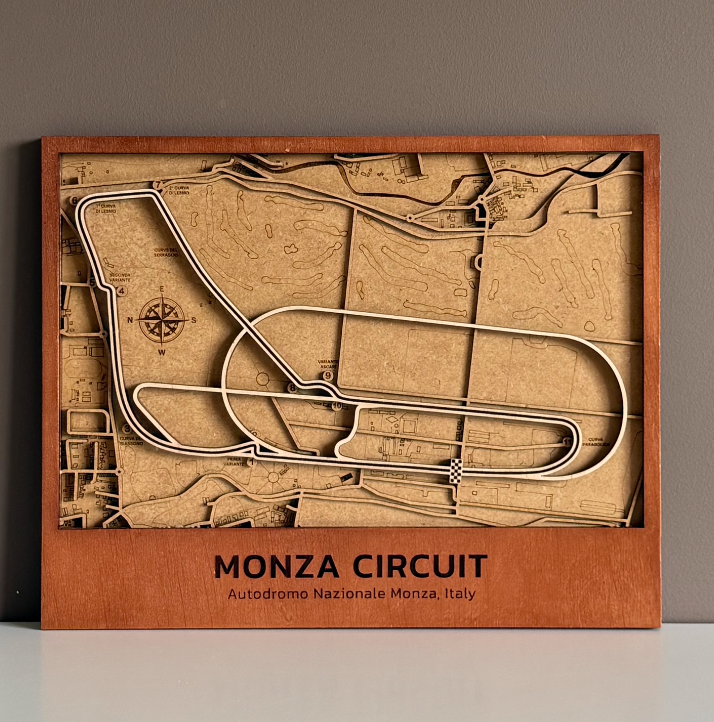 Monza Circuit Motor Speedway 3D Wood Track Map