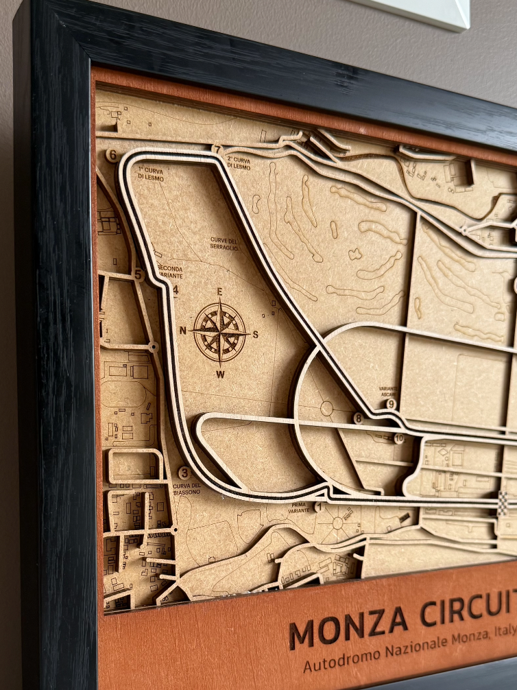 Monza Circuit Motor Speedway 3D Wood Track Map