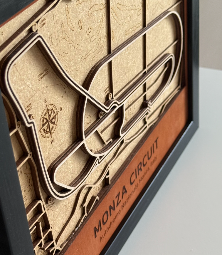 Monza Circuit Motor Speedway 3D Wood Track Map