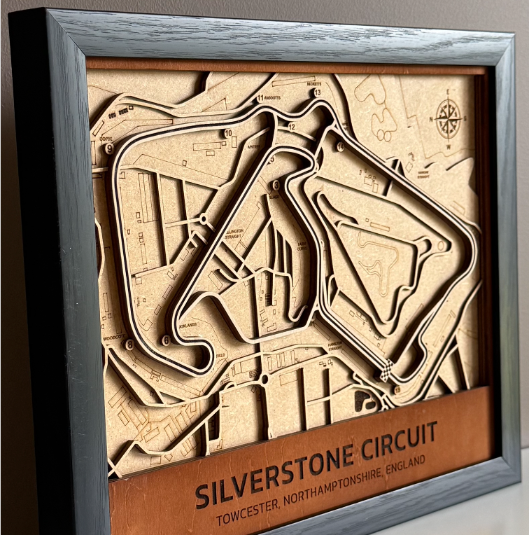 Silverstone Circuit Motor Speedway 3D Wood Track Map