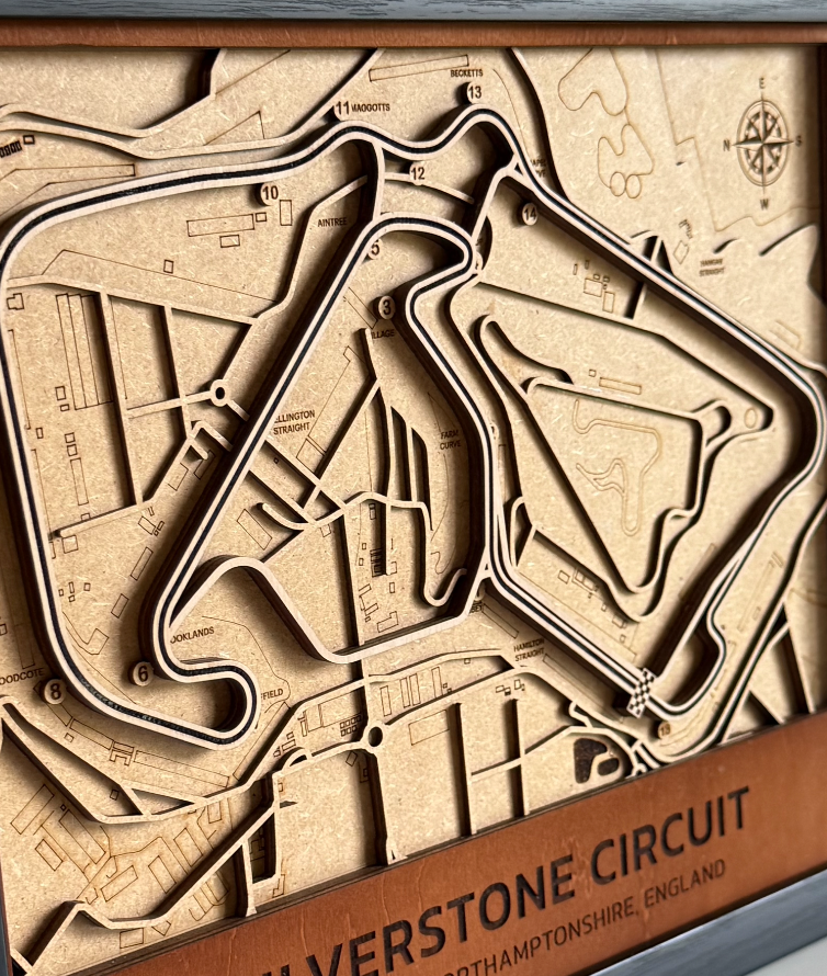 Silverstone Circuit Motor Speedway 3D Wood Track Map
