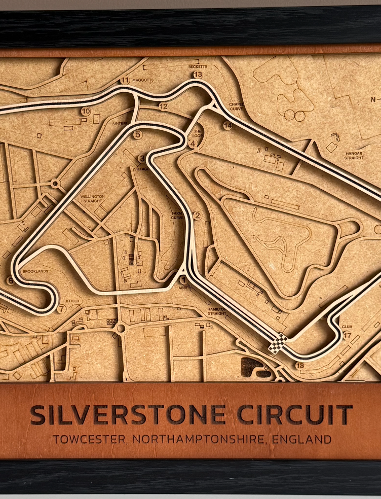 Silverstone Circuit Motor Speedway 3D Wood Track Map