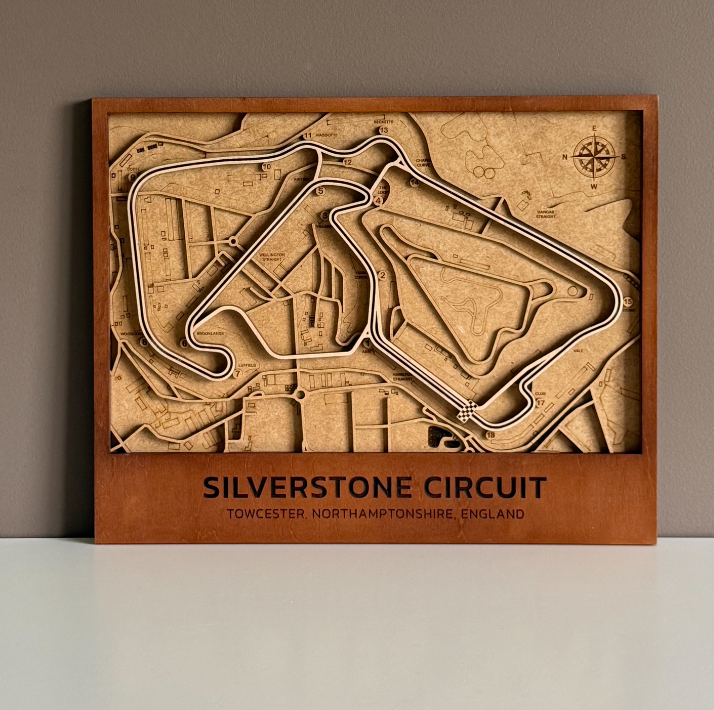 Silverstone Circuit Motor Speedway 3D Wood Track Map