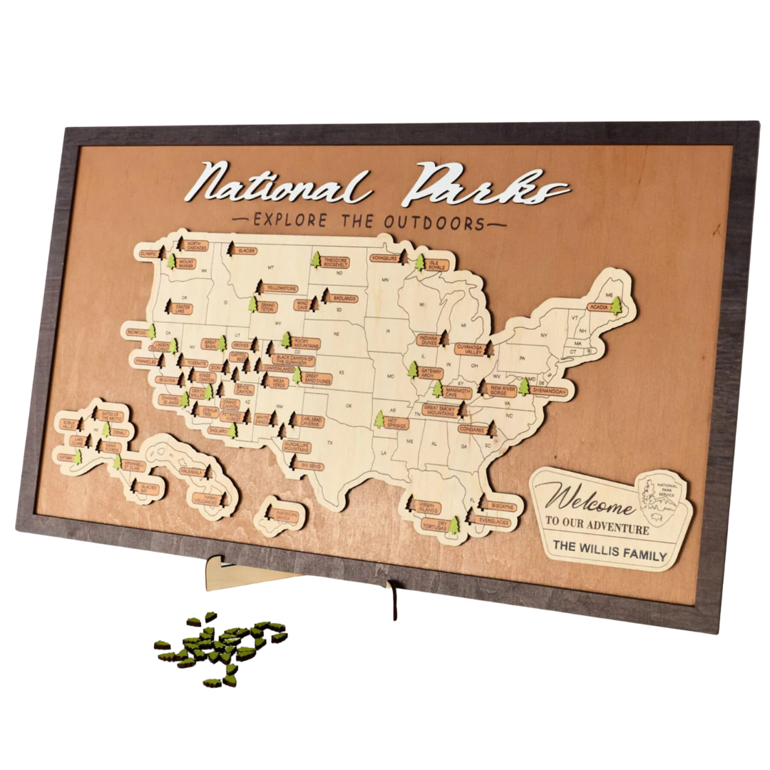 Wooden National Parks Travel Map Brown