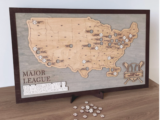 USA Baseball Stadium Wood Map