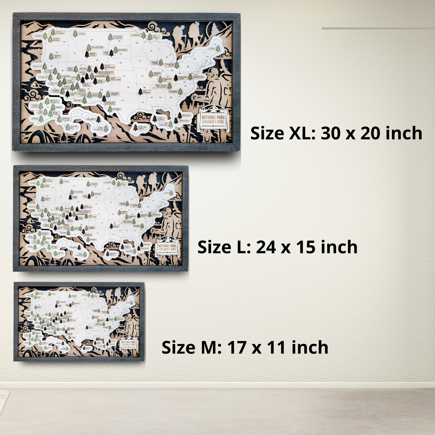 3D Wood National Parks Travel Map (Forest design)