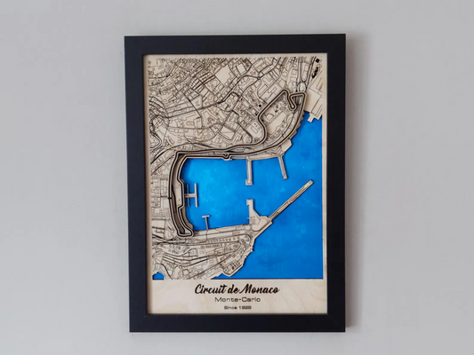 Monaco F1 Grand Prix Race Track 3D wood Map