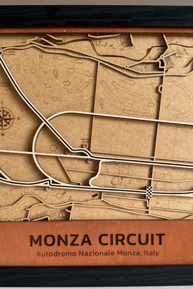Monza Circuit Motor Speedway 3D Wood Track Map