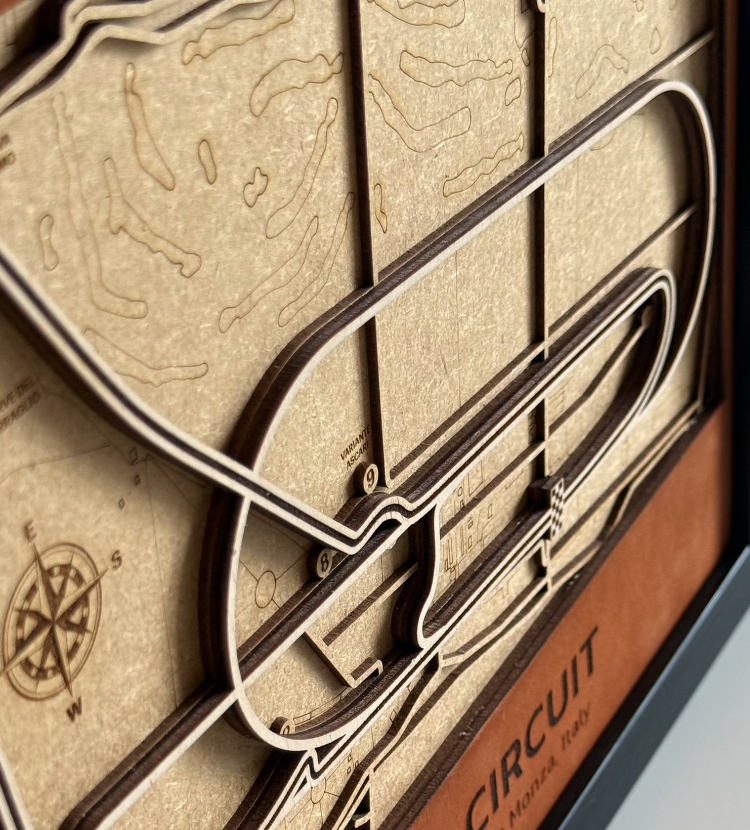 Monza Circuit Motor Speedway 3D Wood Track Map