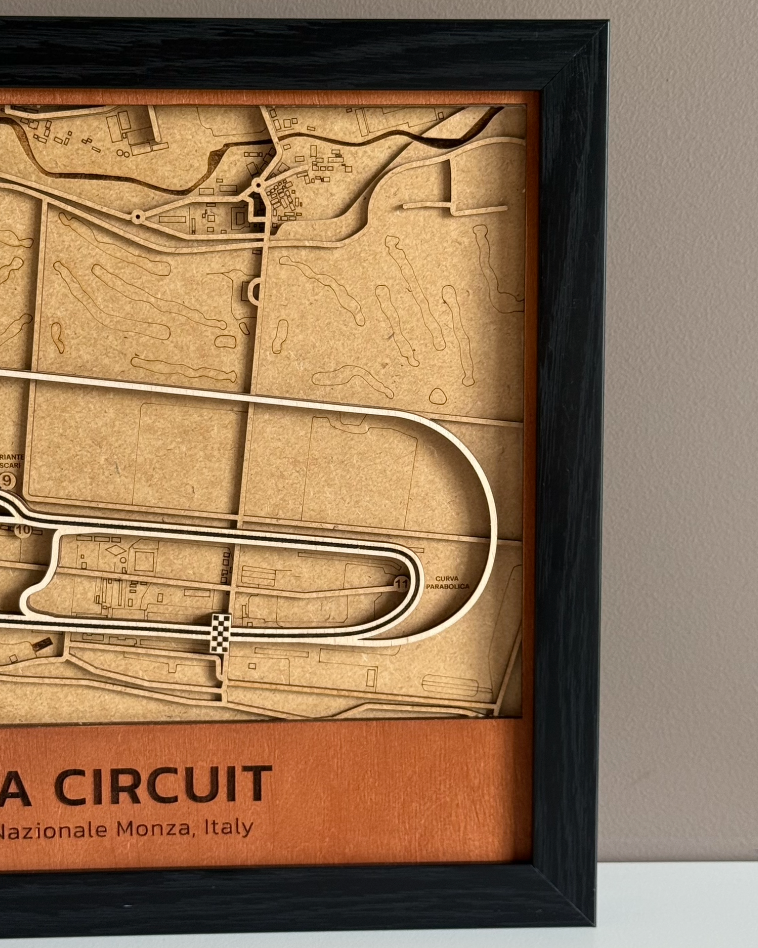 Monza Circuit Motor Speedway 3D Wood Track Map