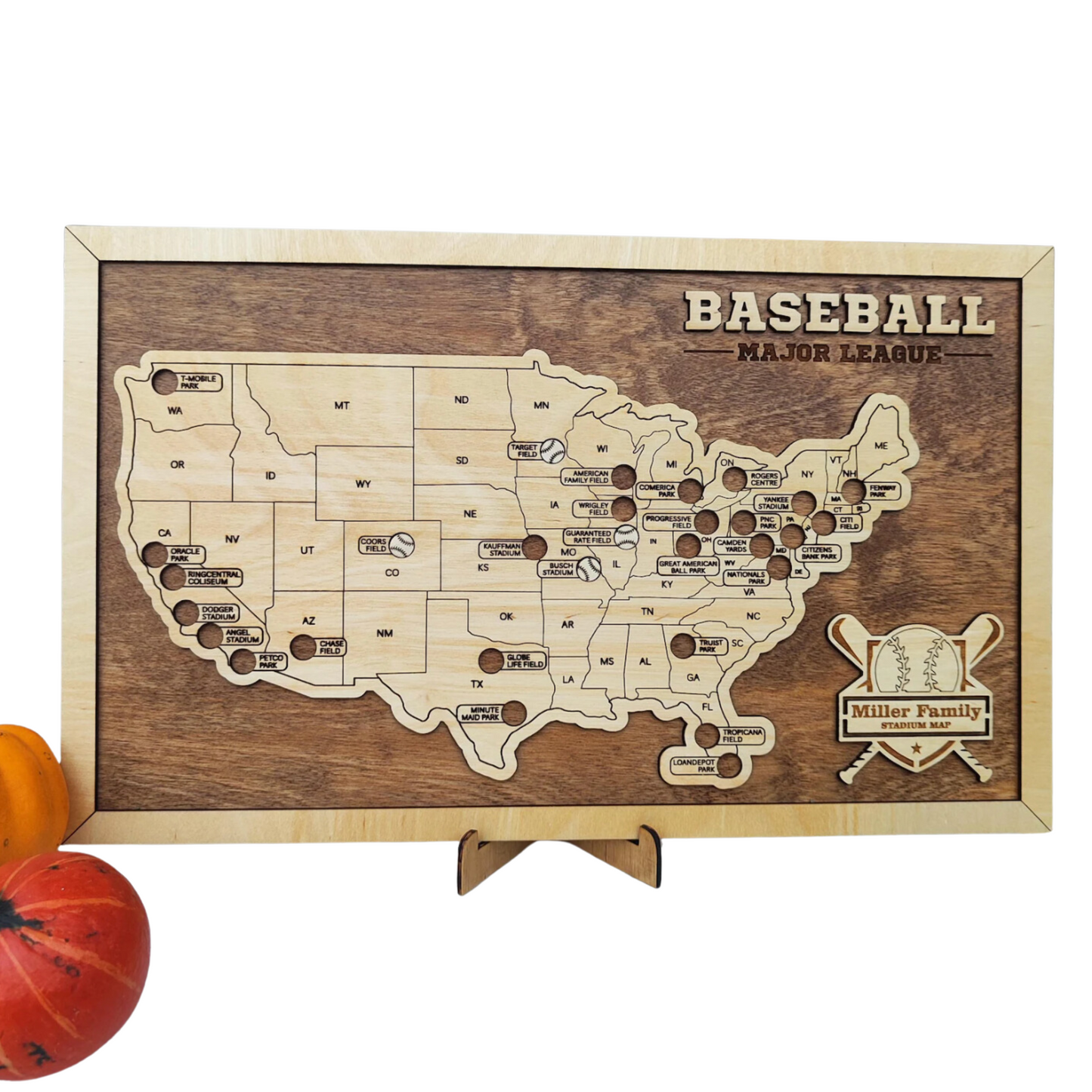 USA Baseball Stadium Wood Map