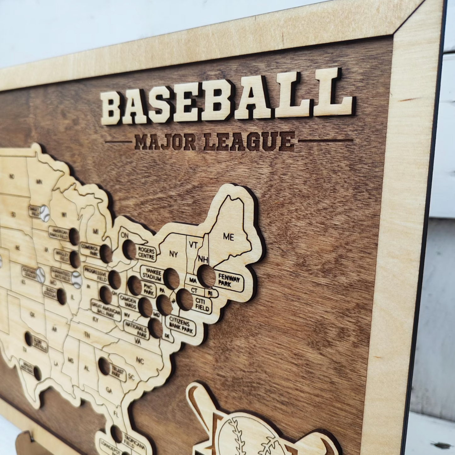 USA Baseball Stadium Wood Map