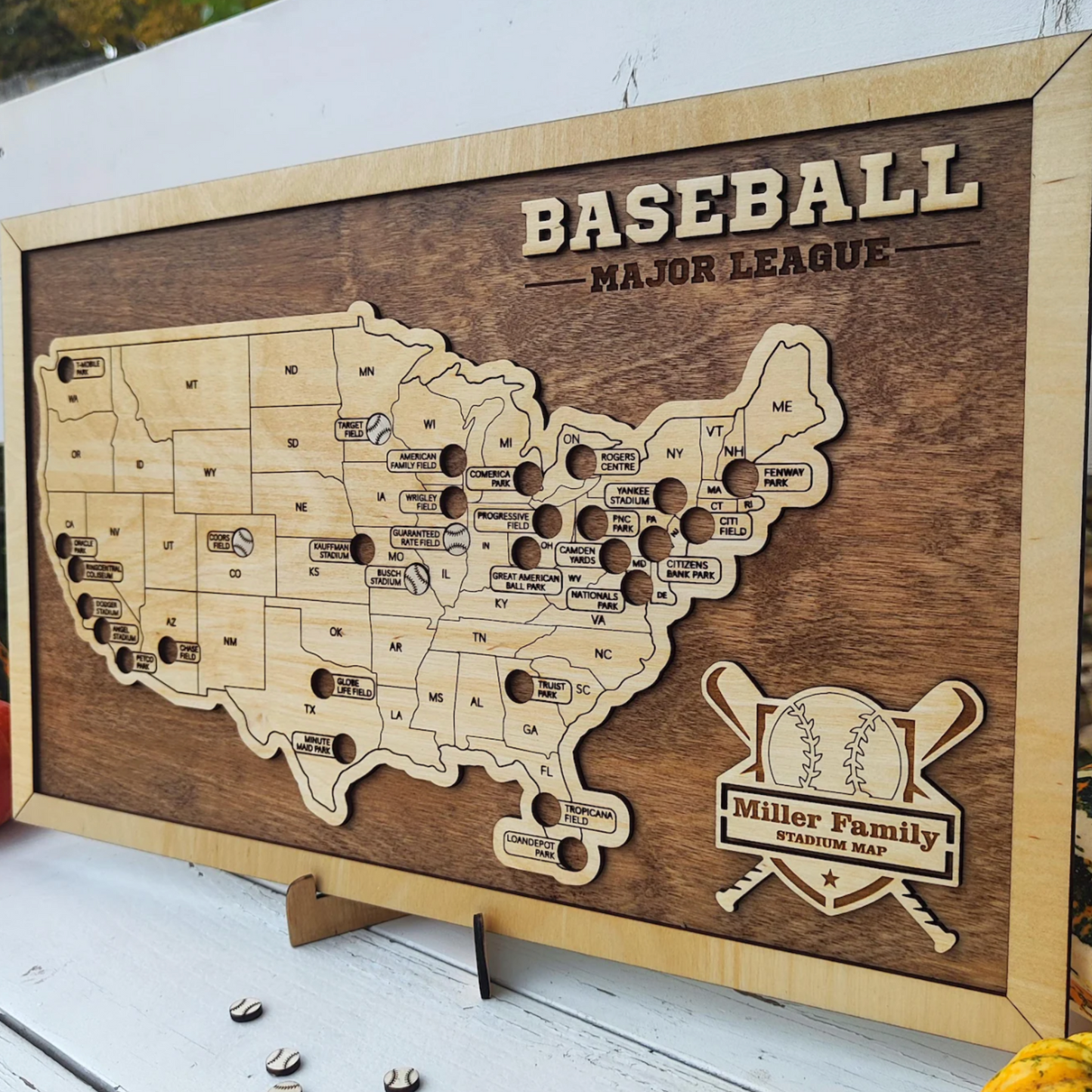 USA Baseball Stadium Wood Map