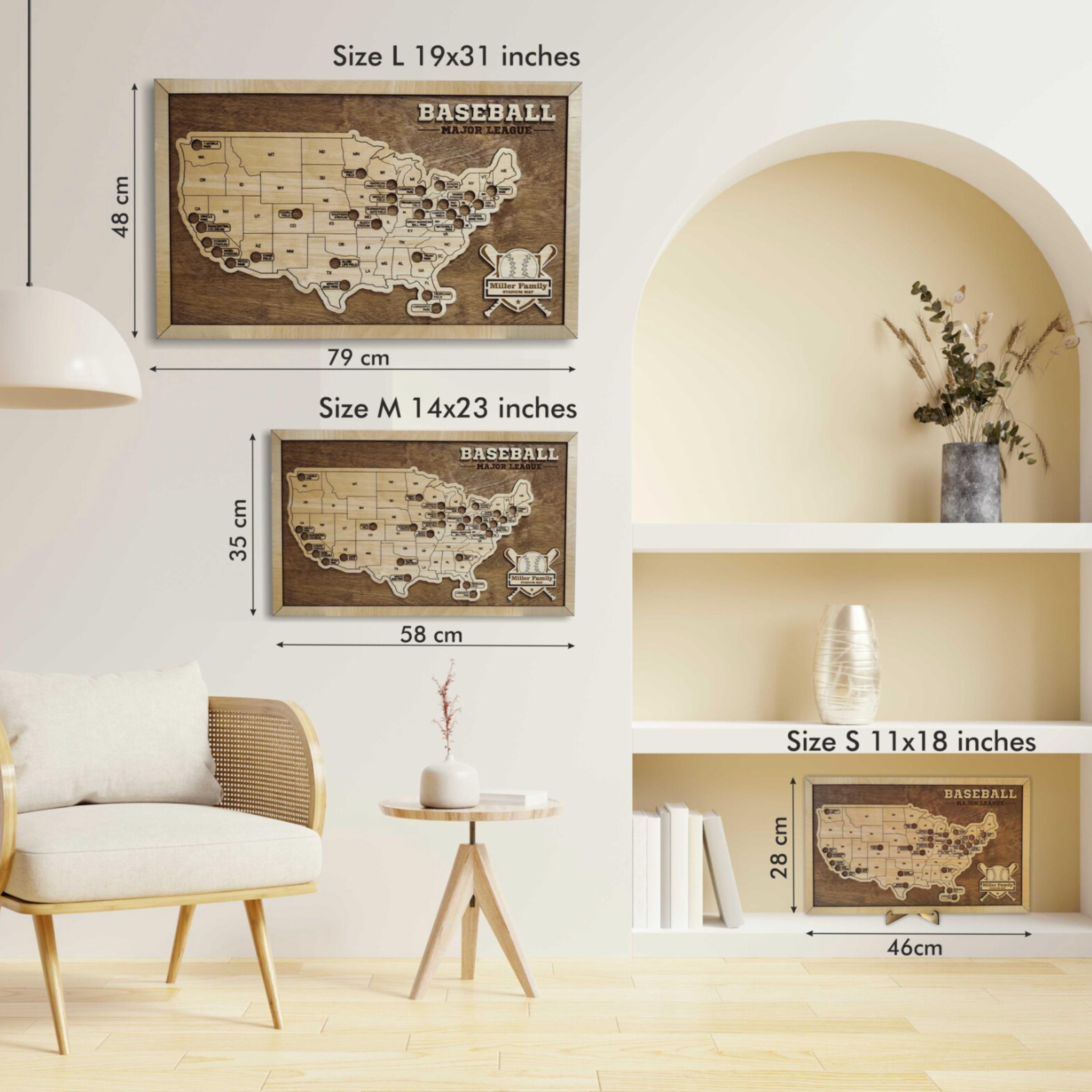 USA Baseball Stadium Wood Map