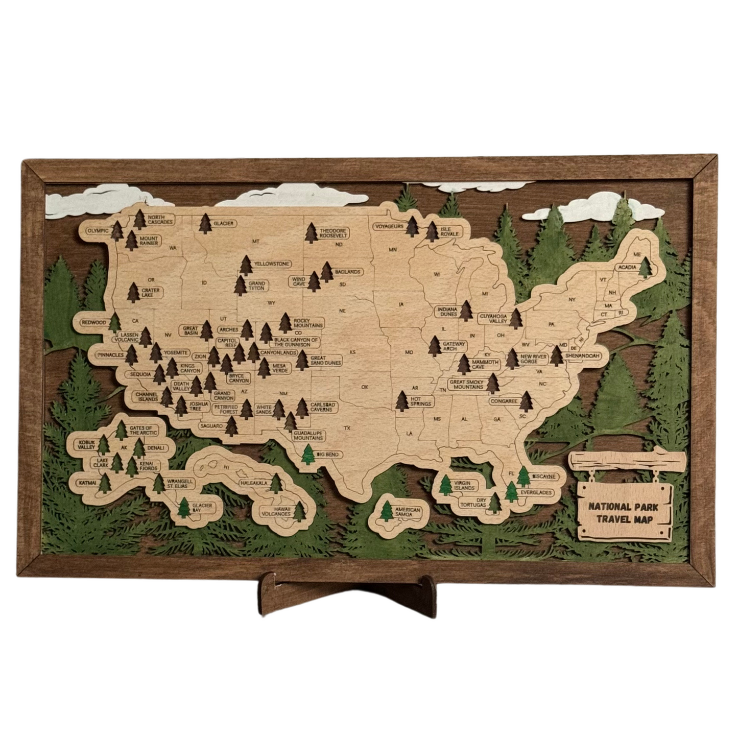 3D Wood National Parks Travel Map (Forest design)