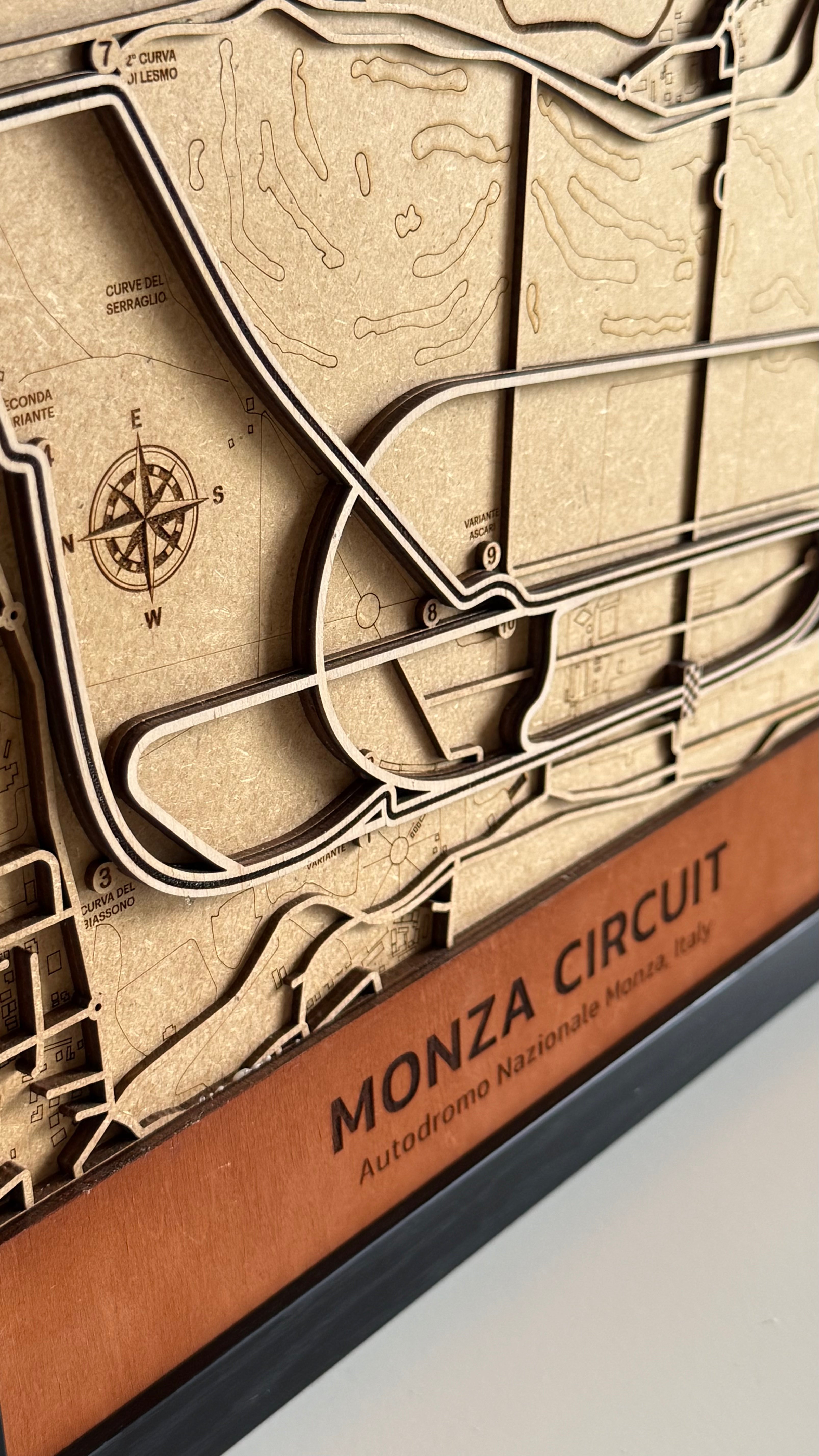 Monza Circuit Motor Speedway 3D Wood Track Map
