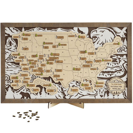 3D Wood National Parks Travel Map (Wildlife design)