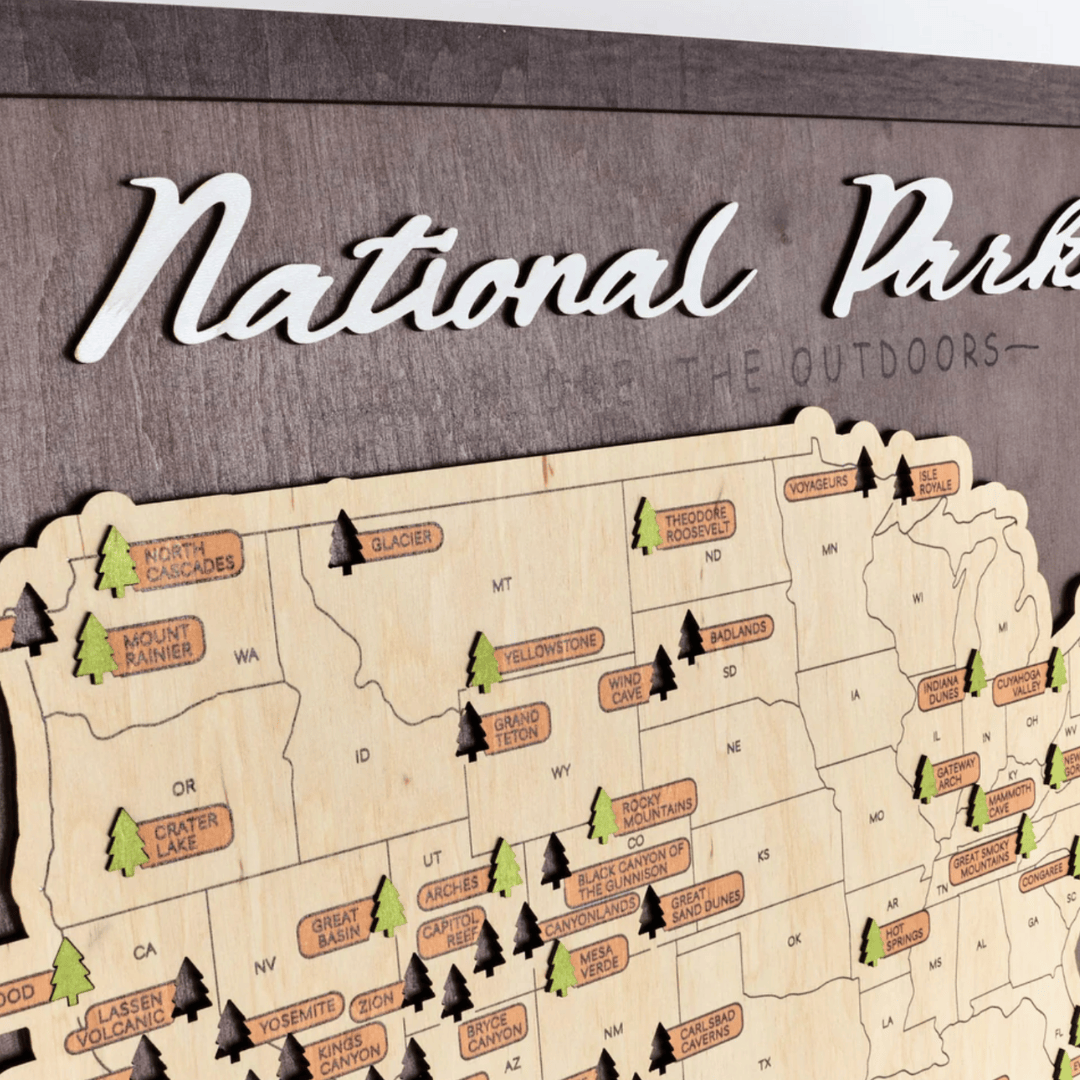 Wooden National Parks Travel Map Brown