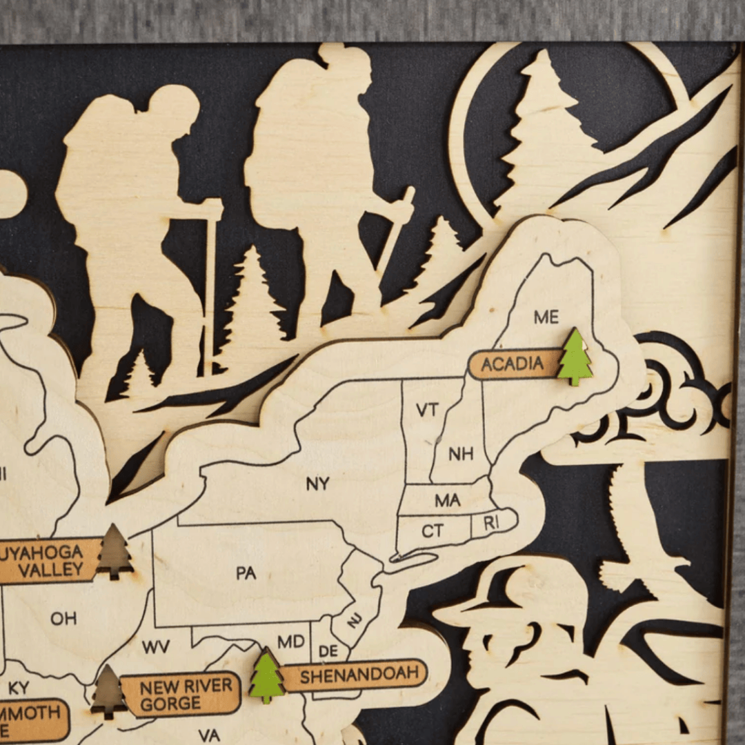 3D Wood National Parks Travel Map (Hiking design)