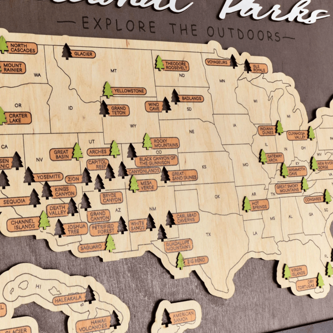 Wooden National Parks Travel Map Brown