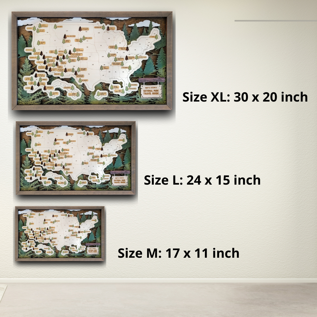 3D Wood National Parks Travel Map (Forest design)